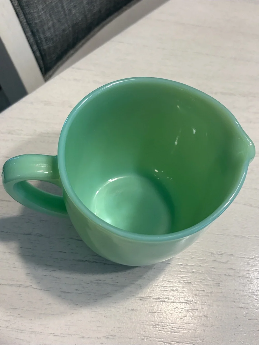 Fire King Mint Green Opaque Glass Pitcher with Handle